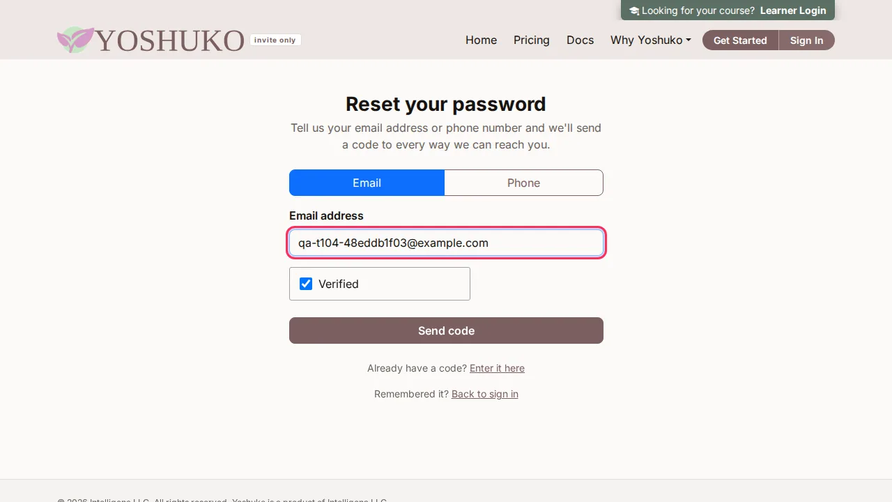 Reset your password screen