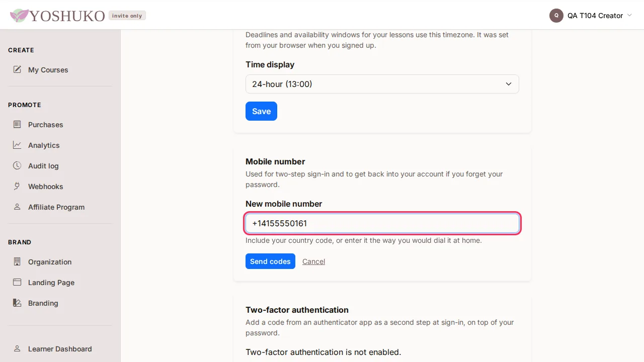 Profile and mobile number screen