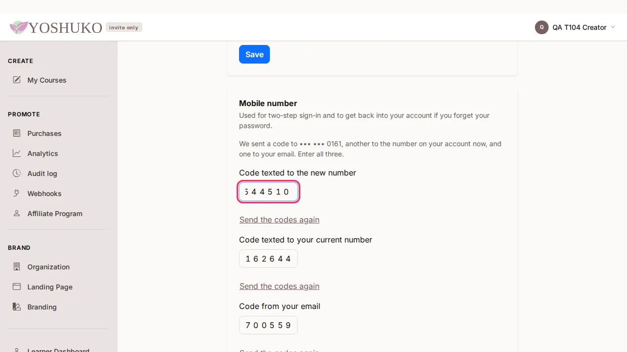 Profile and mobile number screen