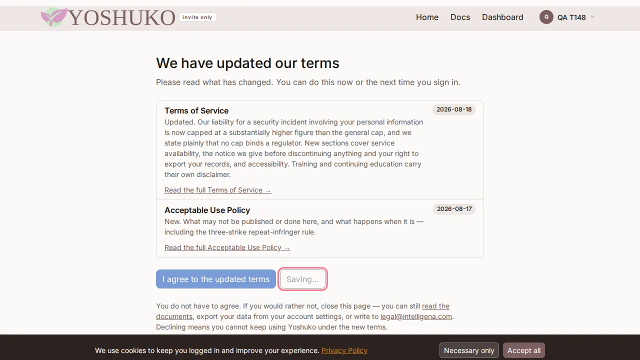 Updated terms — re-consent screen