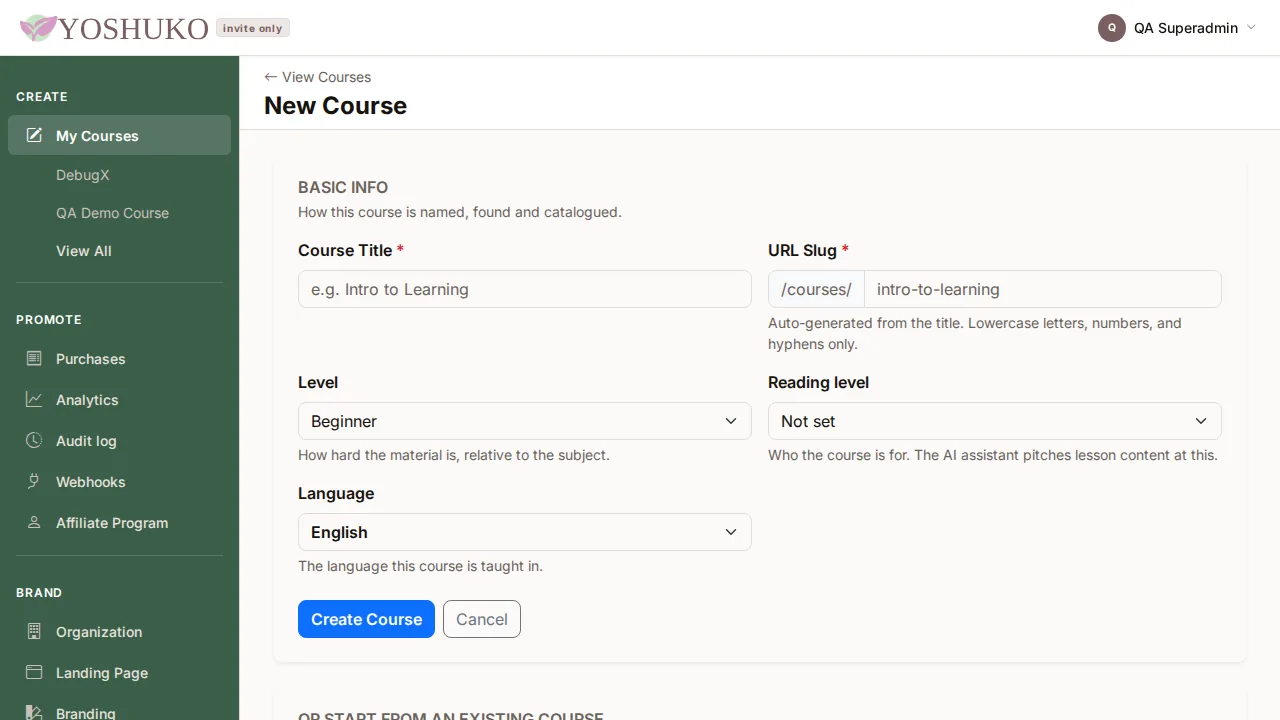 My Courses screen
