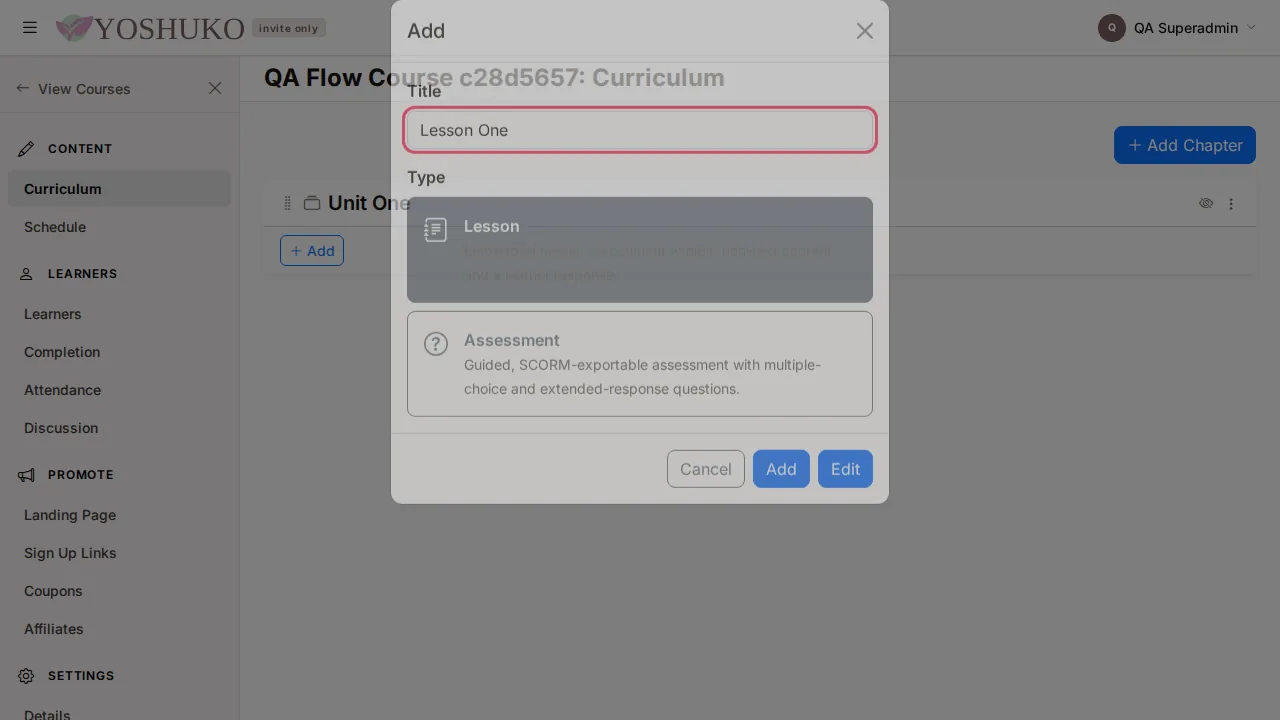 Curriculum screen