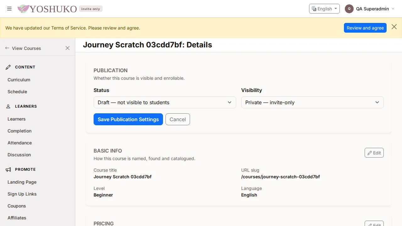 Course details screen