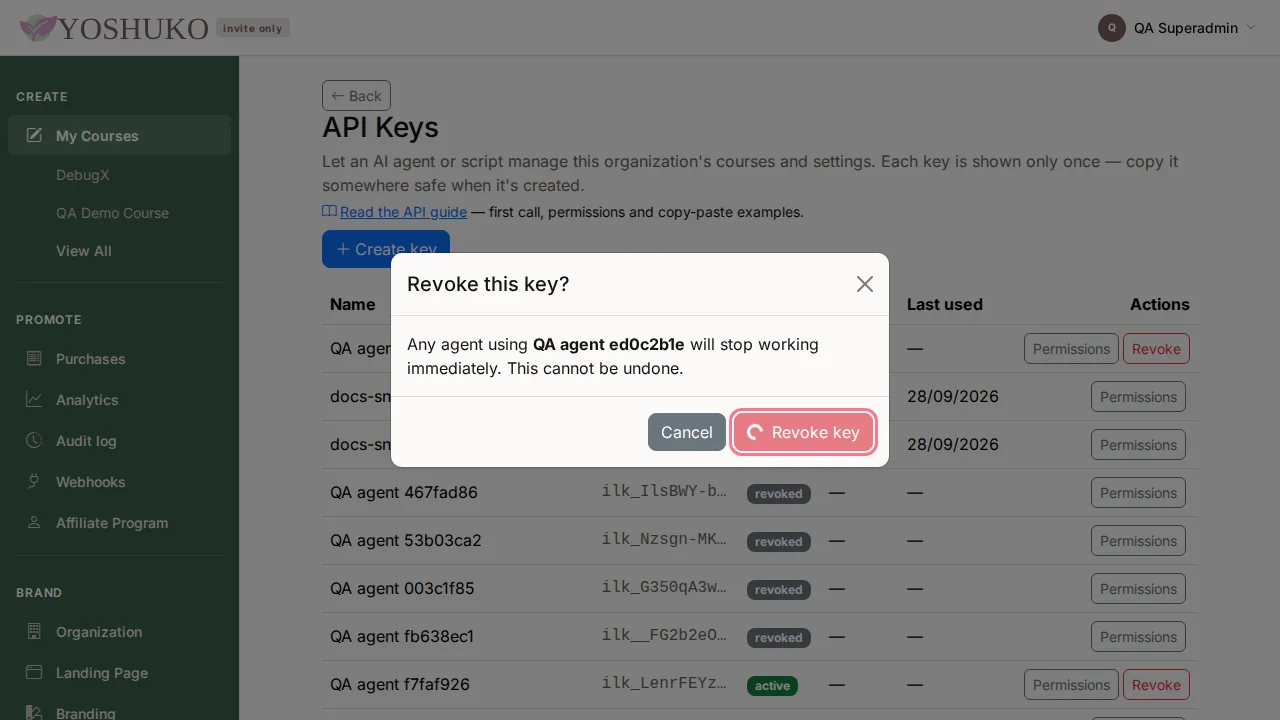API Keys screen