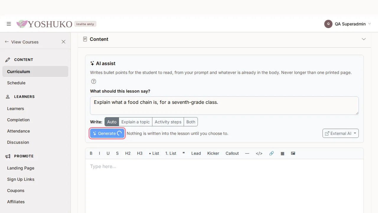 Lesson editor screen