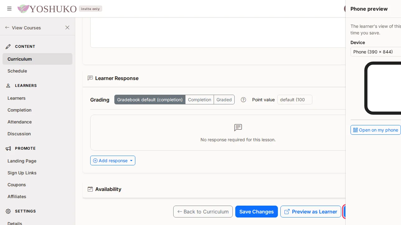 Lesson editor screen