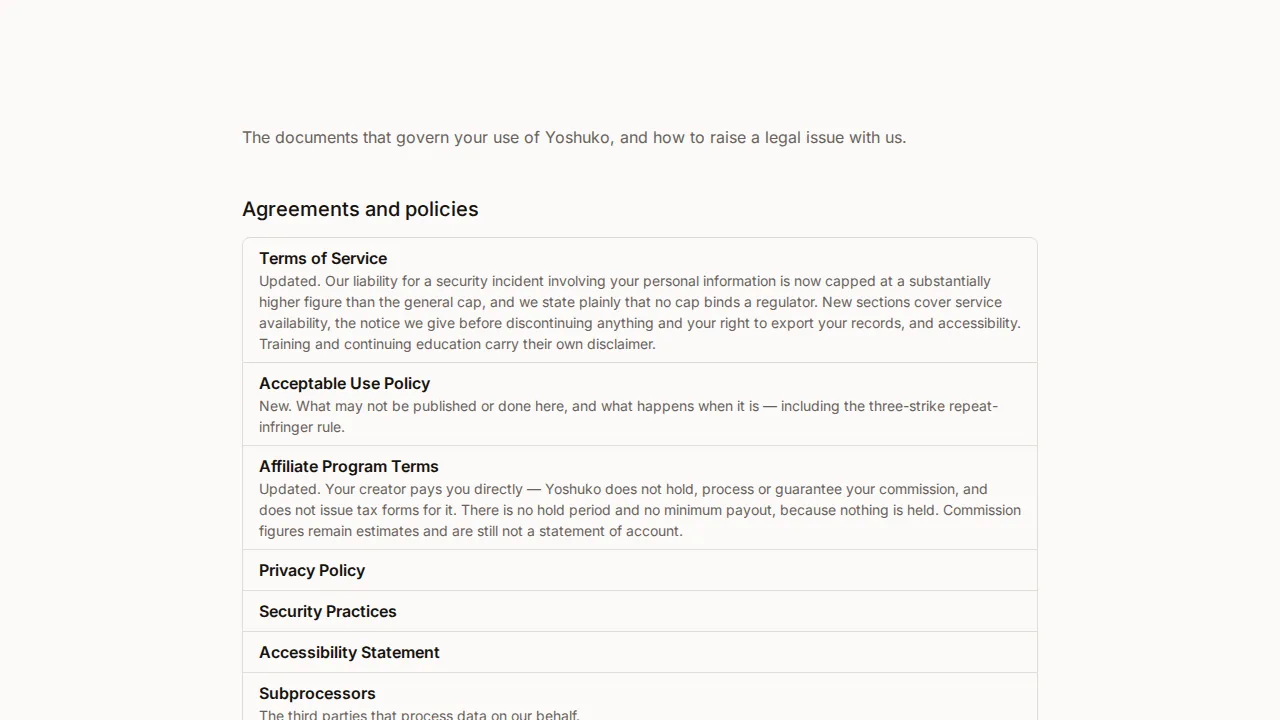 Legal index screen