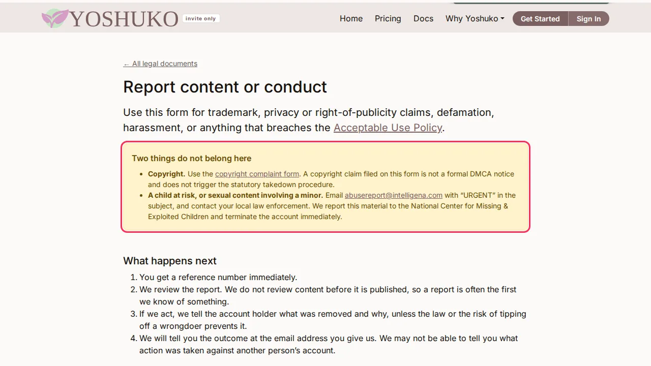 Report content or conduct screen