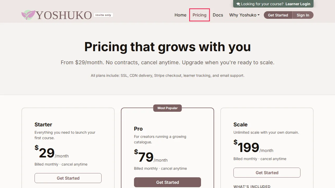 Marketing home page (Creators) screen
