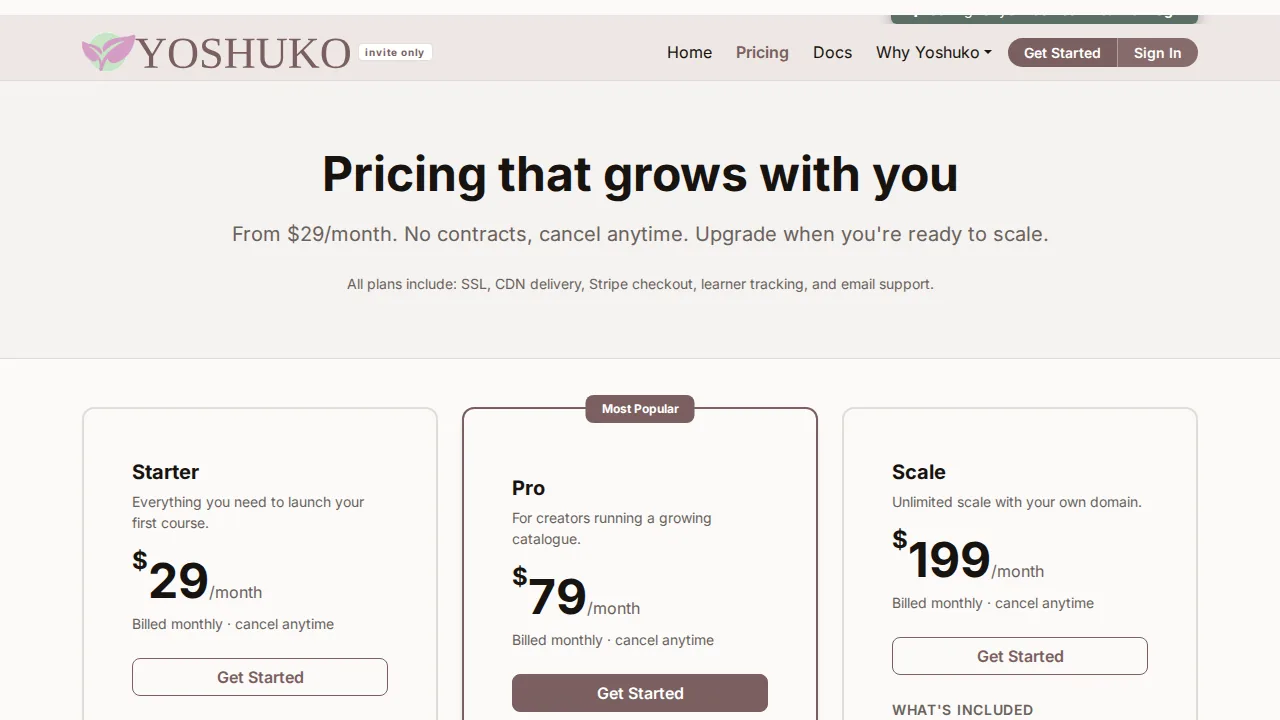 Pricing page screen