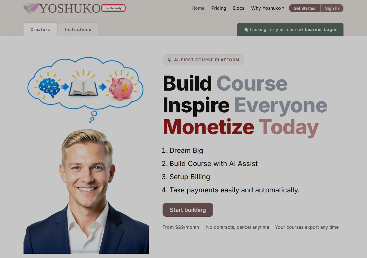 Marketing home page (Creators) screen