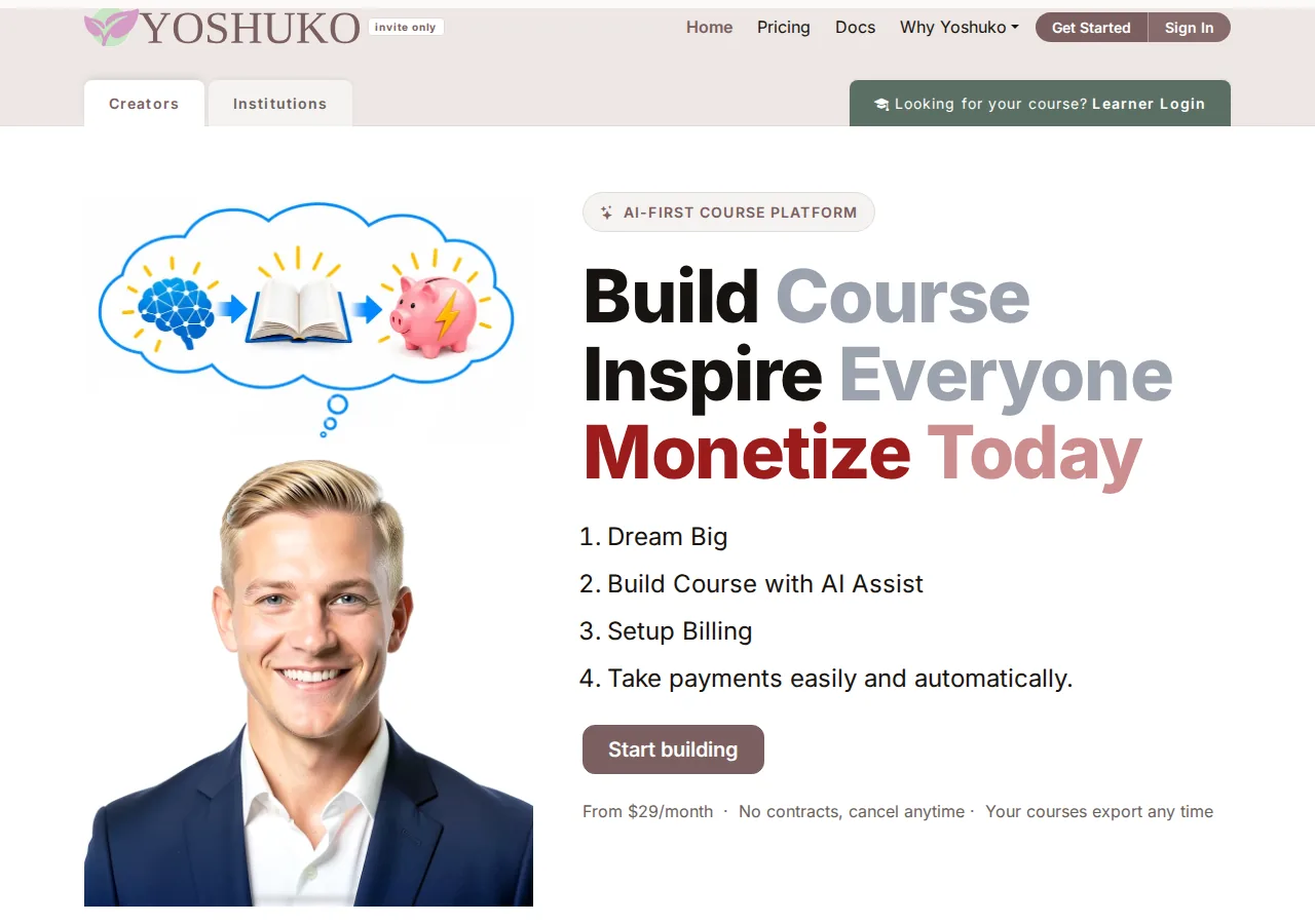 Marketing home page (Creators) screen